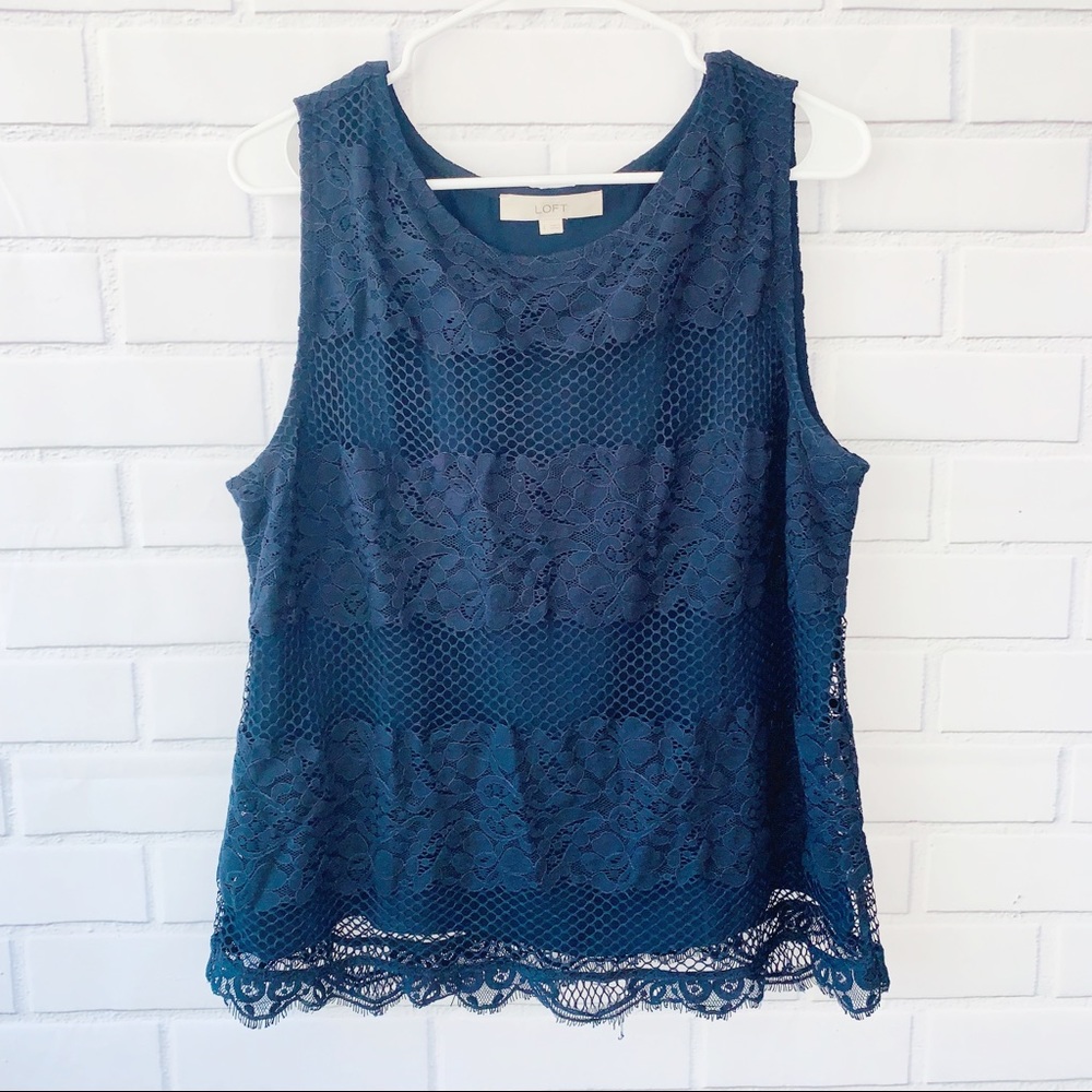 Ann Taylor LOFT Navy Blue Lace Tank Top